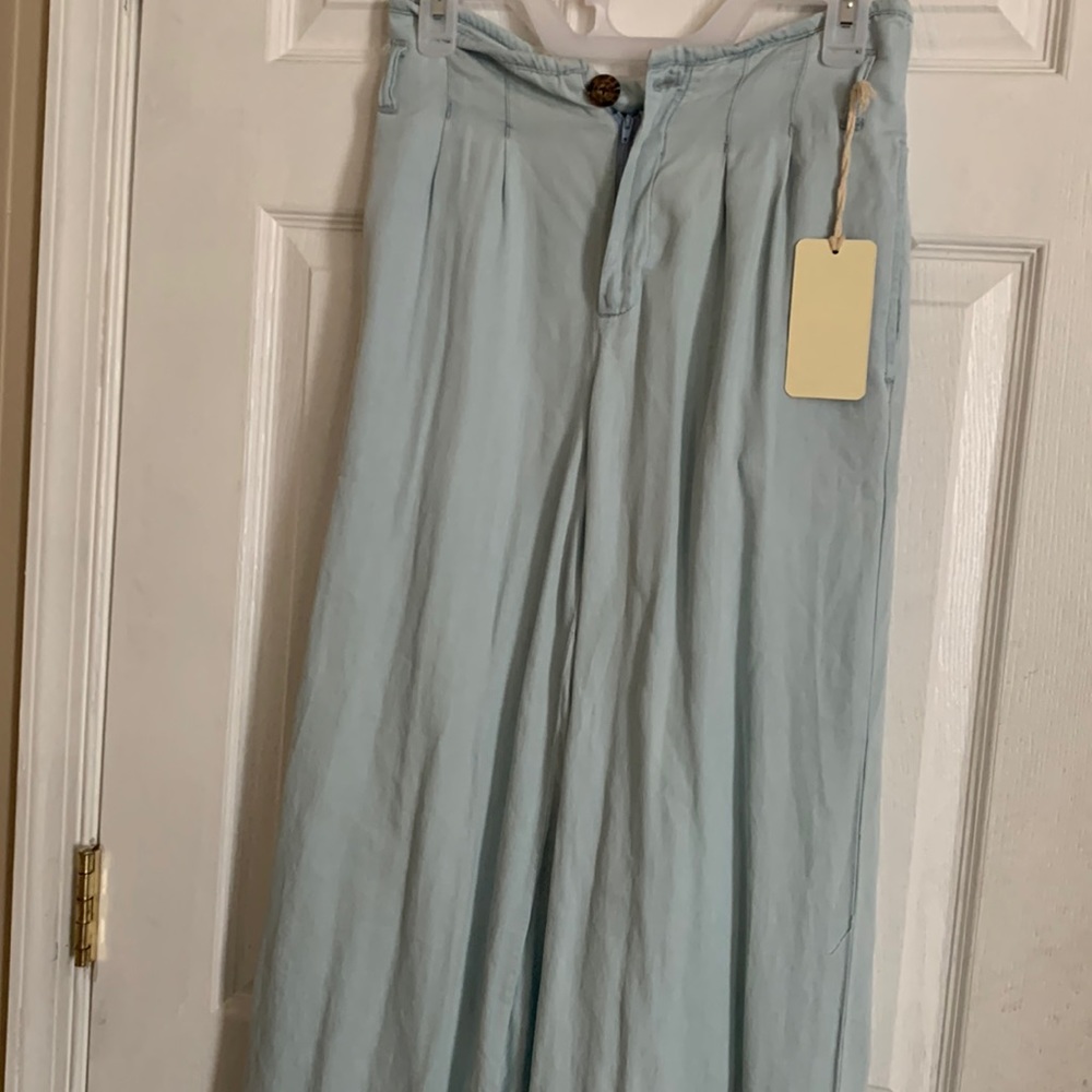blue flowy pants